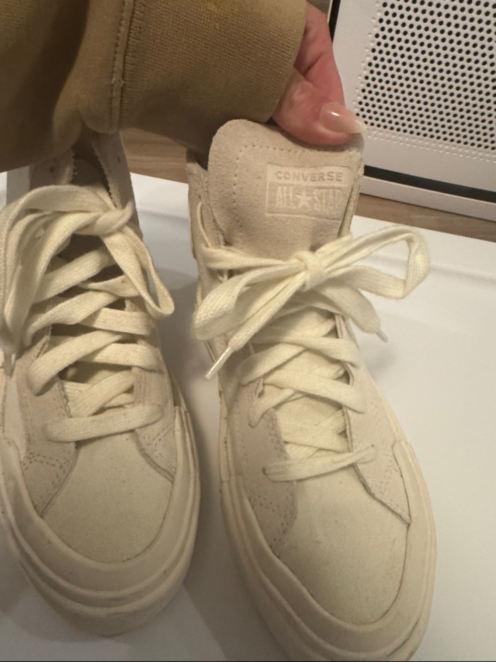Converse High Top Sneakers in Off-White Cream - Picture 7 of 7